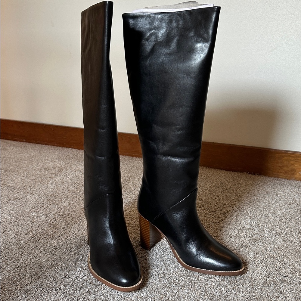 Banana Republic Black Tall Leather Block Heel Boots